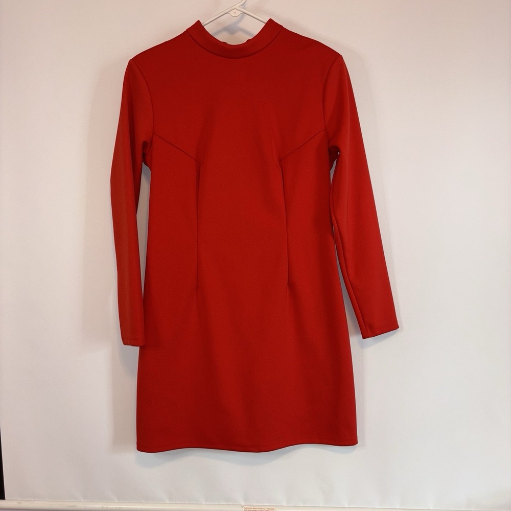H&M Nikki Minaj Red Poly Scuba‎ Fitted Mock Neck Long Sleeve Dress NEW